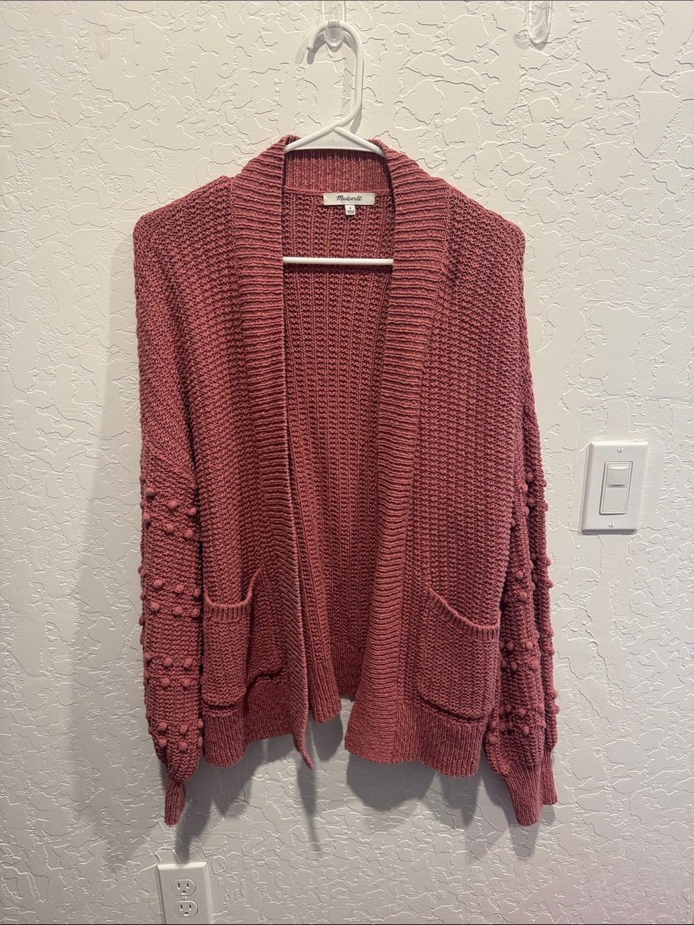 Madewell Open-Front Textured Pocket Cardigan - Dusty Rose
